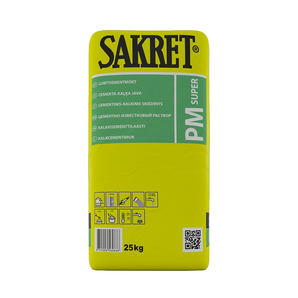 Sakret PM Super Kaļķa/cementa java apmešanai un mūrēšanai, pelēka