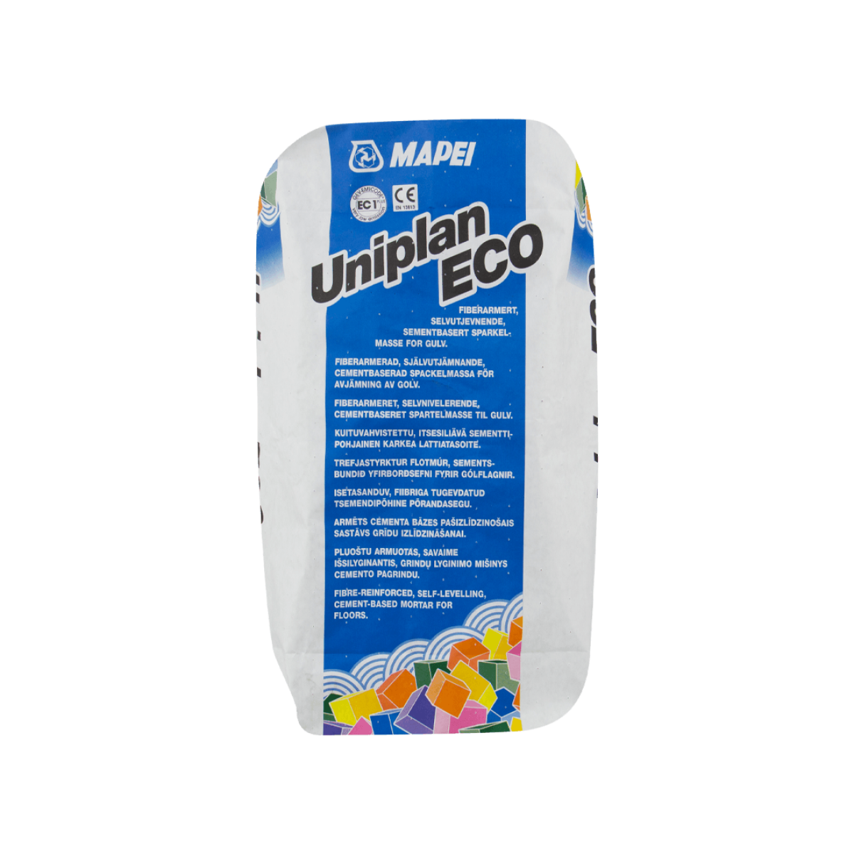 Mapei Uniplan Eco Армированный волокнами самовыравнивающийся состав 5–50 мм (C30-F7), 20 кг