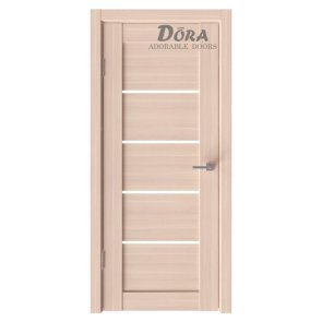 Dora Tokio-5 D3, Balināts ozols, Finierētu Durvju Komplekts - Vērtne, Kārba, 2 Eņģes, Stiklotas, 60x200cm