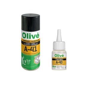 Olive Комплект цианакрилатного суперклея A-40 + A-41 Olive Cianoakrilāta superlīmes komplekts A-40 (50g) + A-41 (200ml)