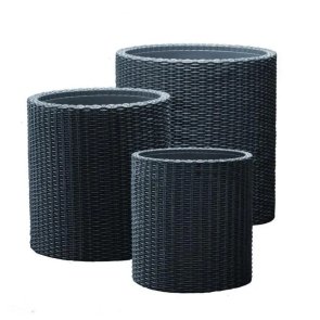 Keter S+M+L Cylinder Planters trīs puķu podu komplekts, antracīts