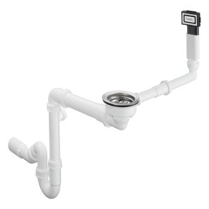 Hansgrohe D16-10 Virtuves izlietnes sifons ar izplūdi un pārplūdi, 1.1/2 collas x40/50mm, balta plastmasa